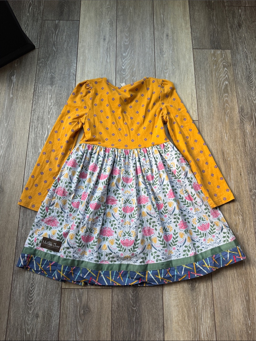 Matilda Jane Mustard Yellow and Floral Print Long Sleeve Dress - Picture 3 of 3